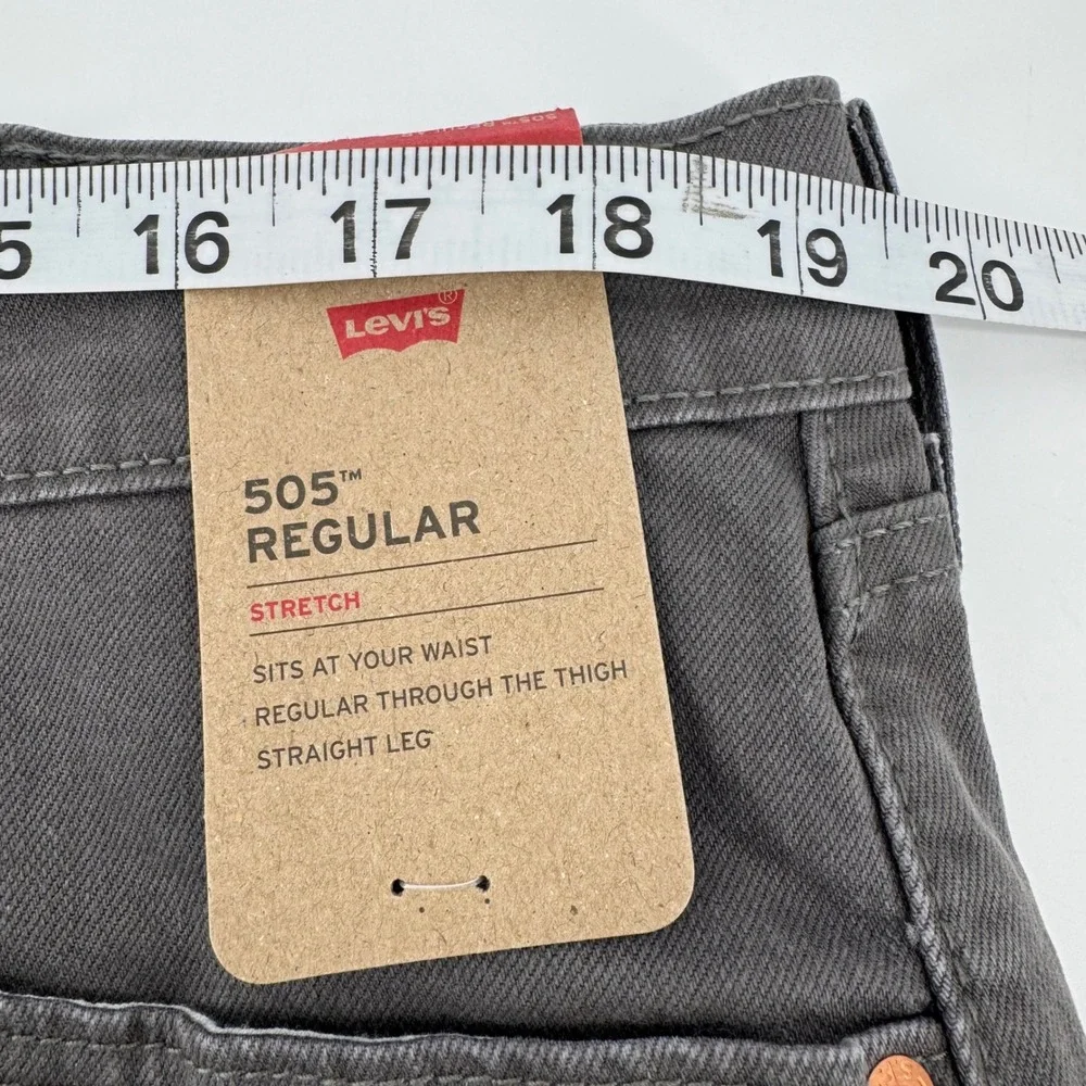 Levi's 505 Regular Fit Jeans Mens 38x32 Gray Stretch Straight Leg Pants NEW